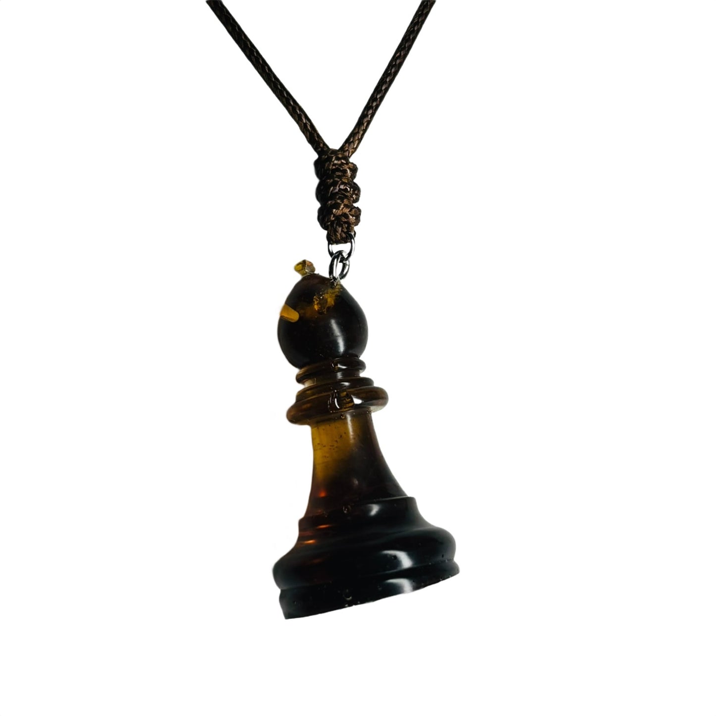 Coffee Brown Bishop - Handmade Resin Chess Necklace