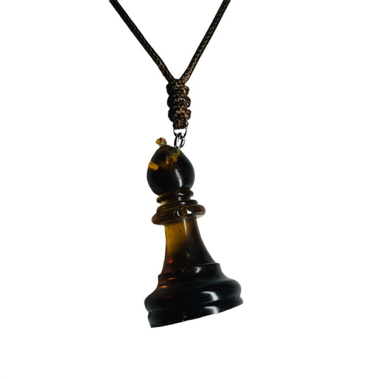 Coffee Brown Bishop - Handmade Resin Chess Necklace