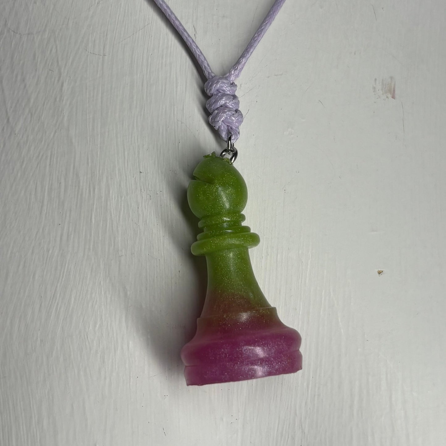 Green & Pink Bishop - Handmade Resin Chess Necklace
