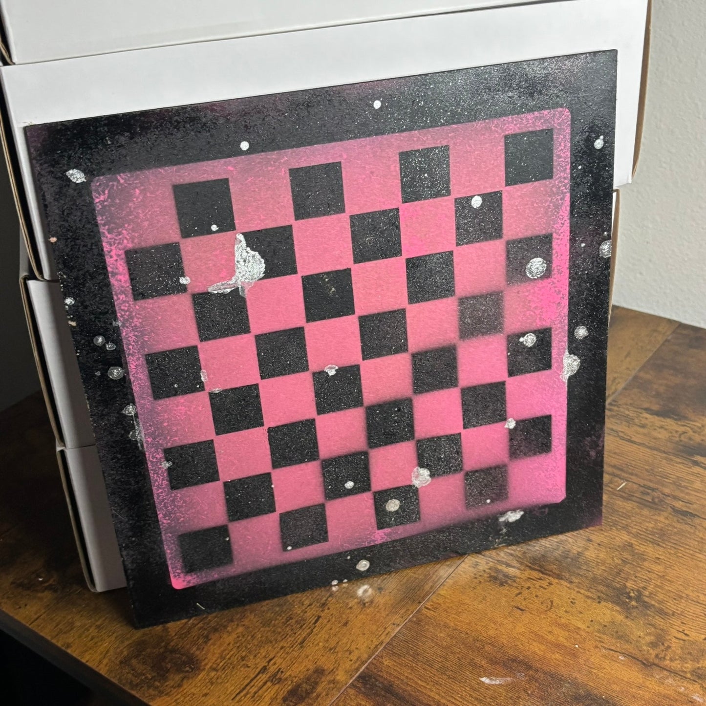 Chrome Pink & Black - Painted Chess Board