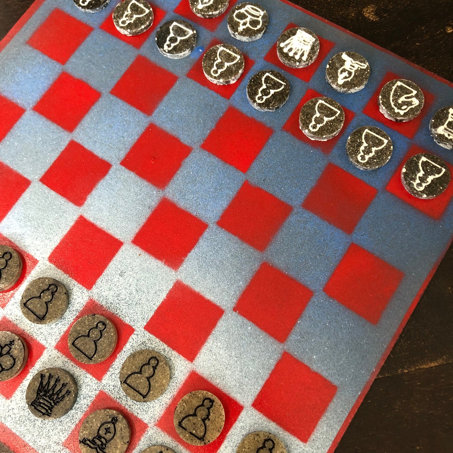 Red & Blue Haze - Painted Chess Set