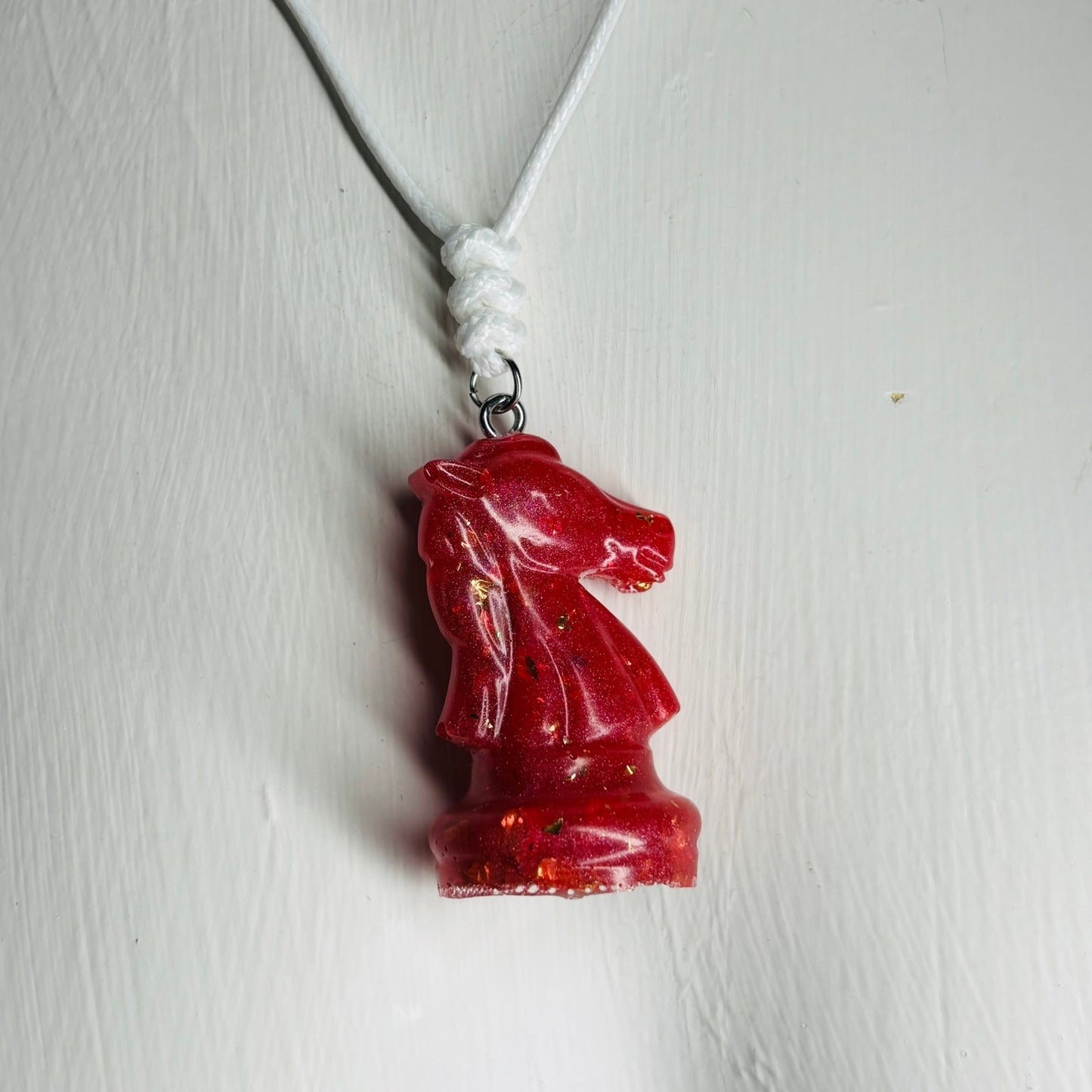 Sparkle Red Knight - Handmade Resin Chess Necklace