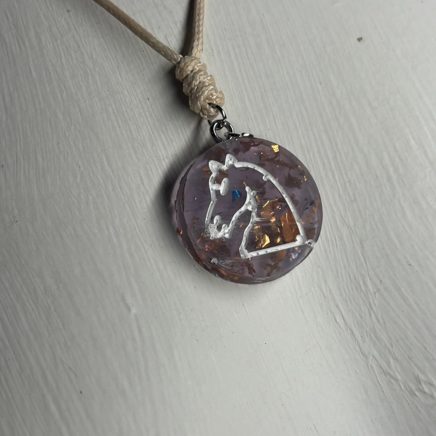 Cream Purple Knight - Handmade Resin Chess Necklace