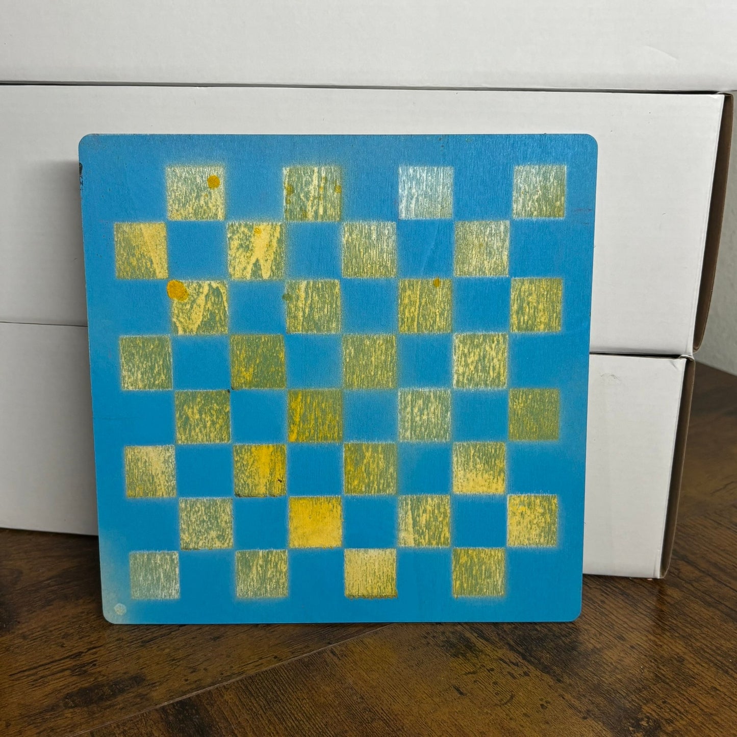 Blue Mustard Yellow - Painted Thin Wooden Chess Board
