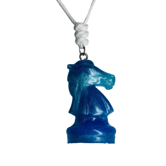 Blue Knight - Handmade Resin Chess Necklace
