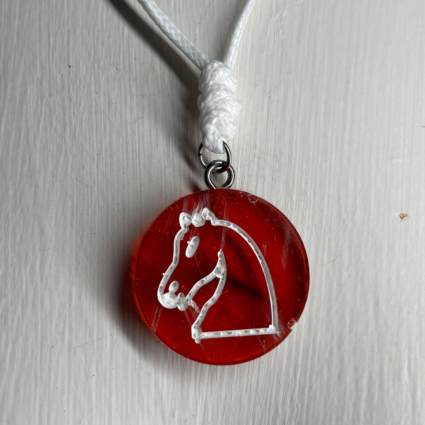 Cherry Red Knight - Handmade Resin Chess Necklace