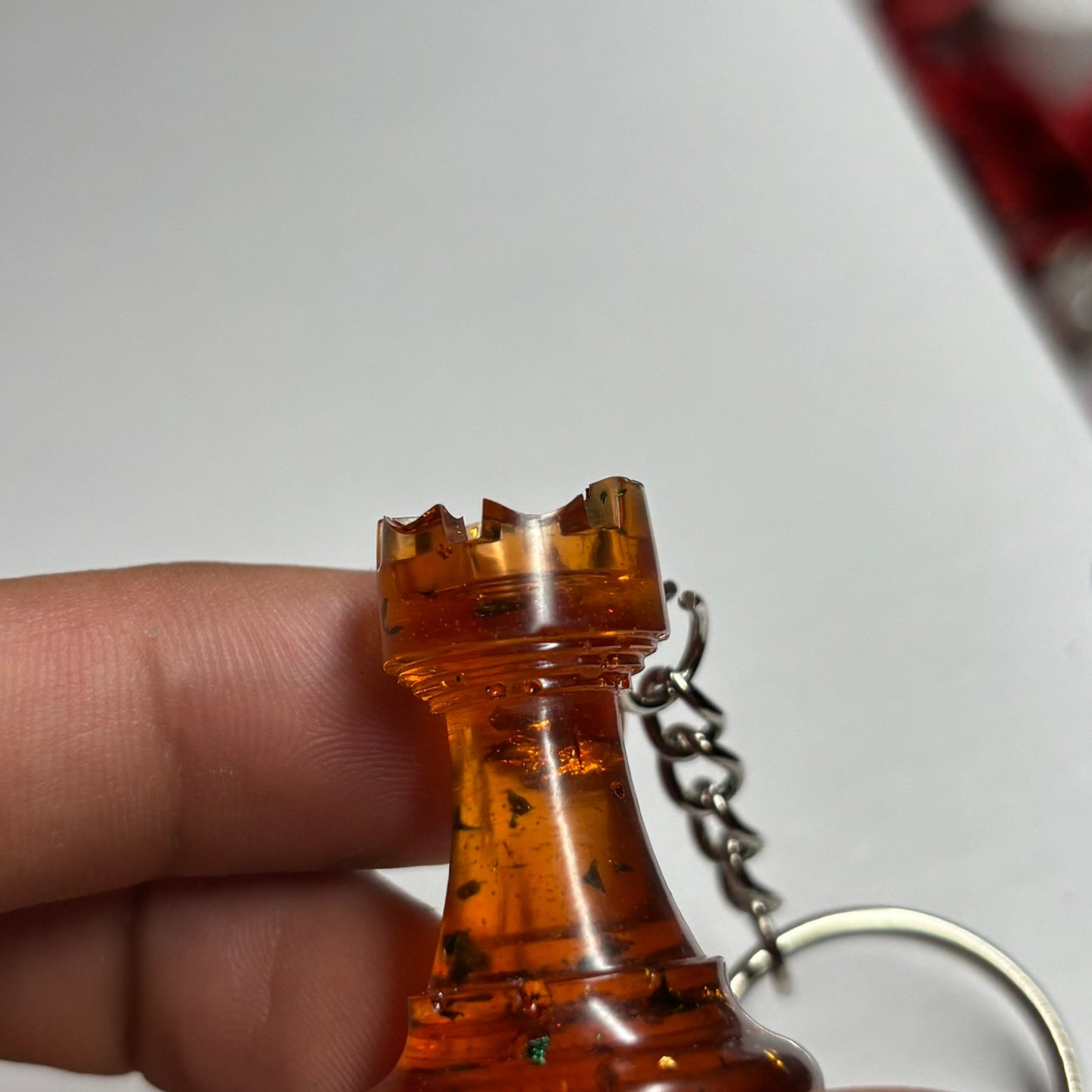 Translucent Amber Rook - Handmade Resin Keychain