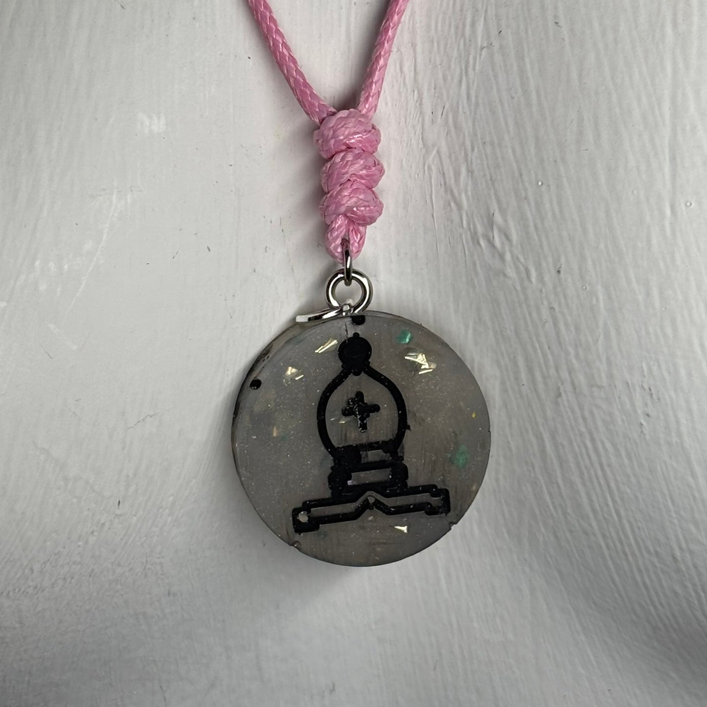 Silver Pink Bishop - Handmade Resin Chess Necklace