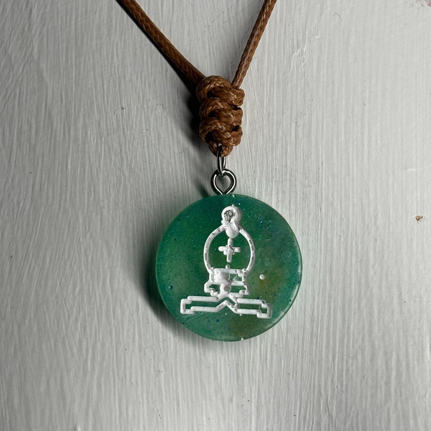 Aqua Green Bishop - Handmade Resin Chess Necklace