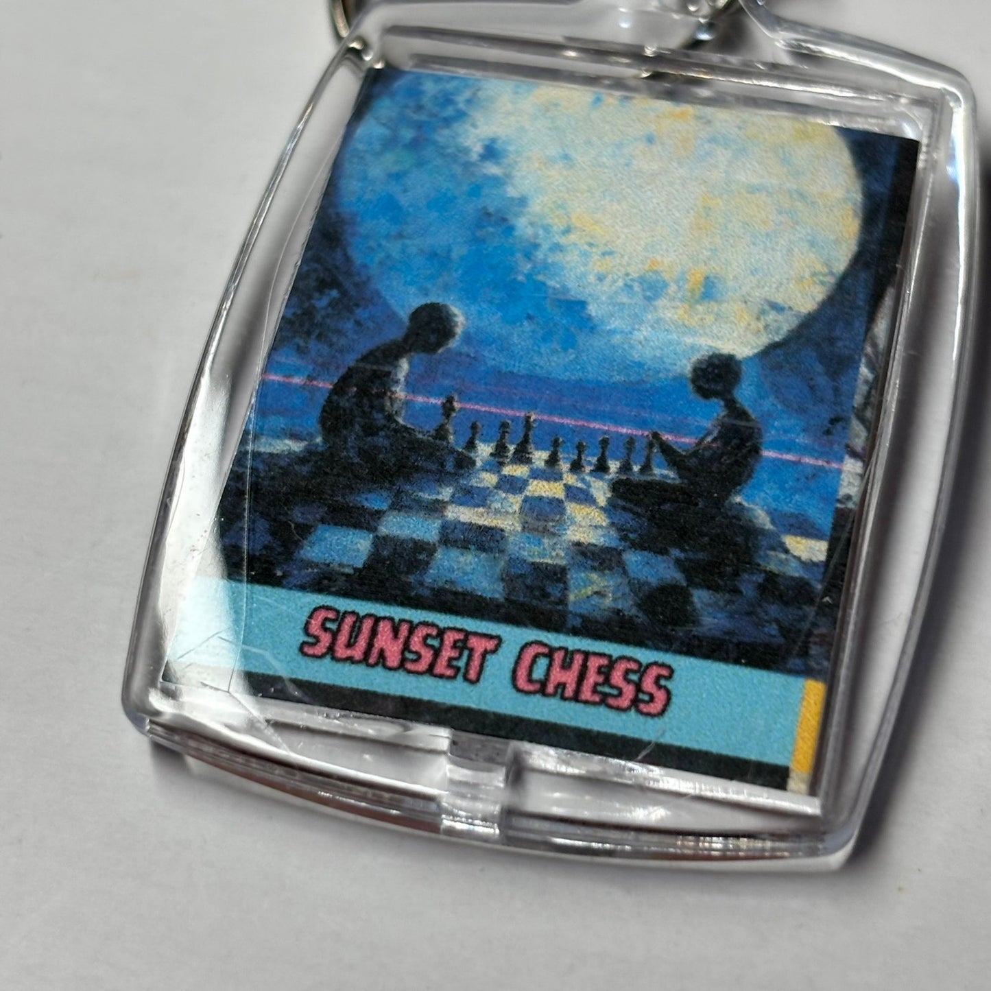Moonlight Match - Sunset Chess Photo Keychain