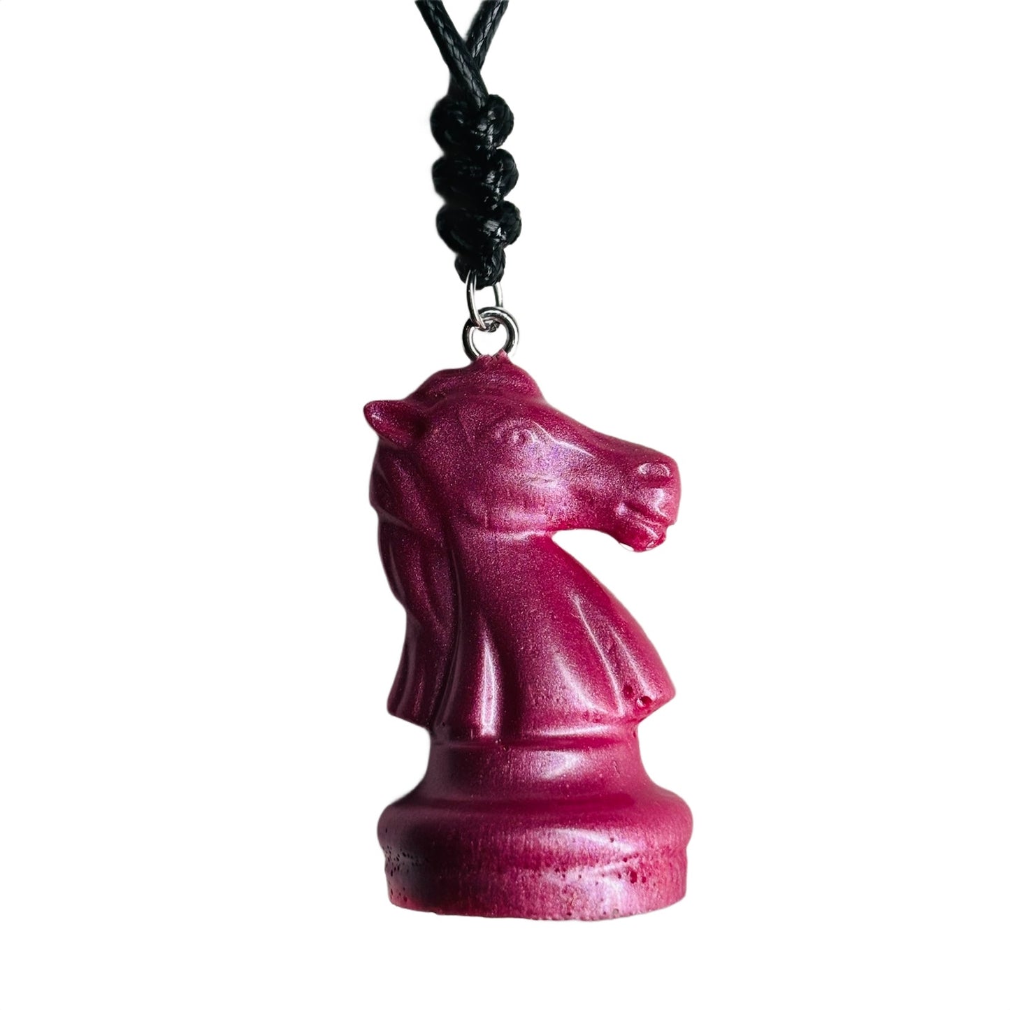 Vibrant Pink Knight - Handmade Resin Chess Necklace