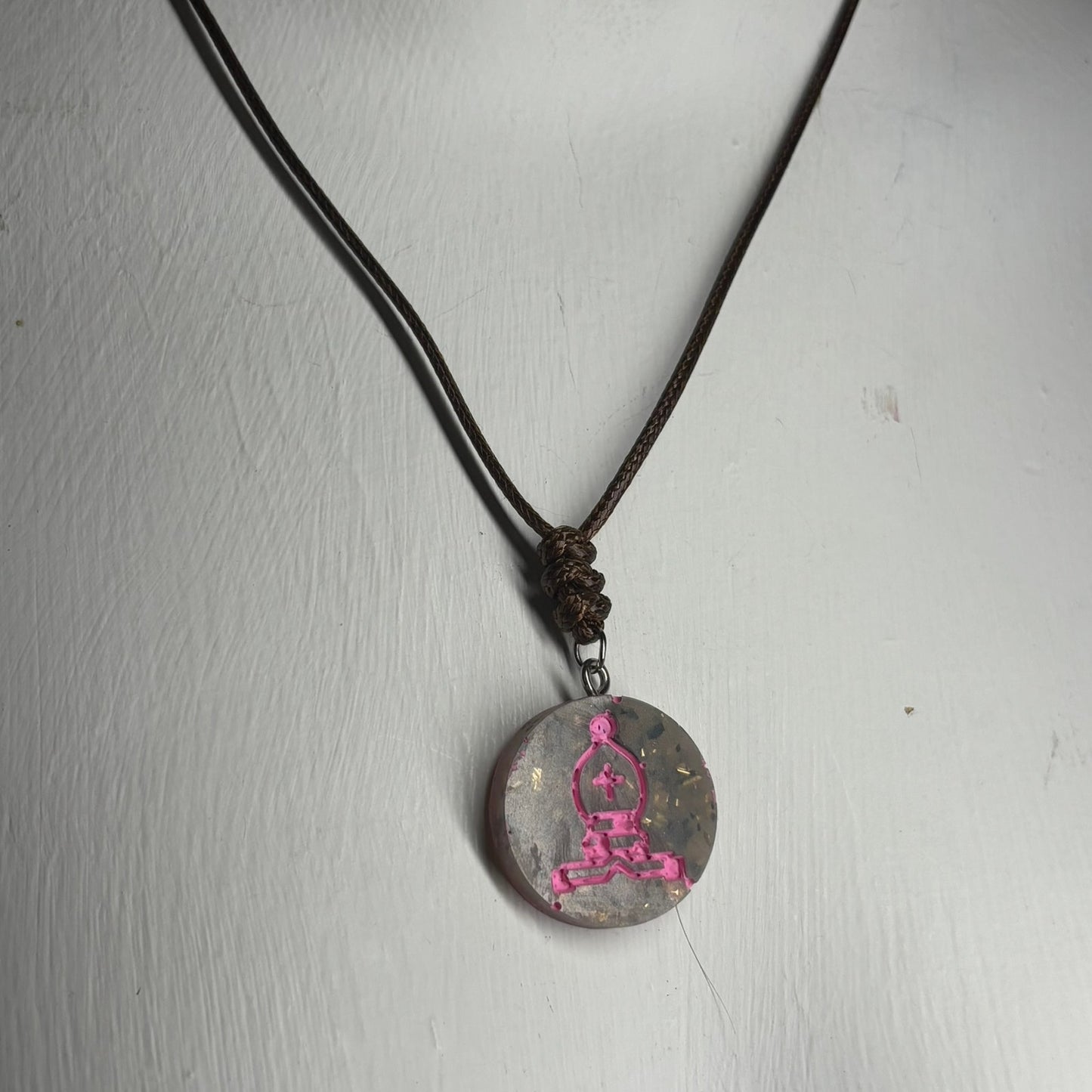 Pink Print Bishop - Handmade Resin Chess Necklace