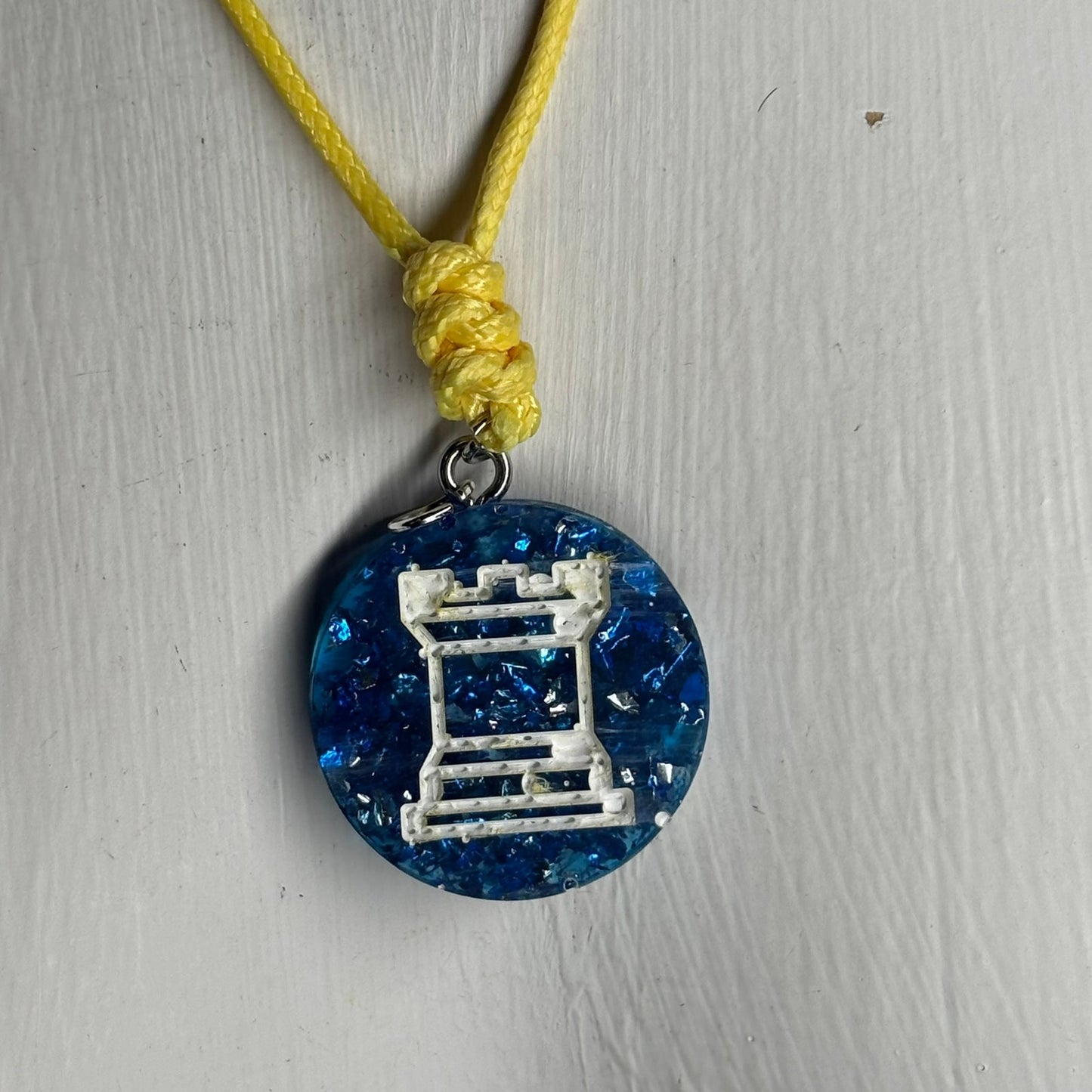 Crystal Ice Blue Rook - Handmade Resin Chess Necklace