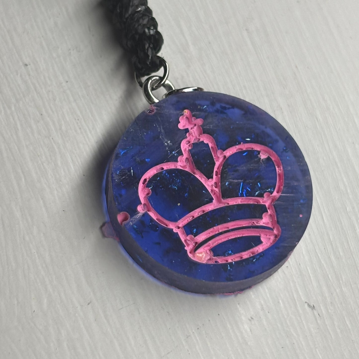 Blue & Pink King - Handmade Resin Chess Necklace