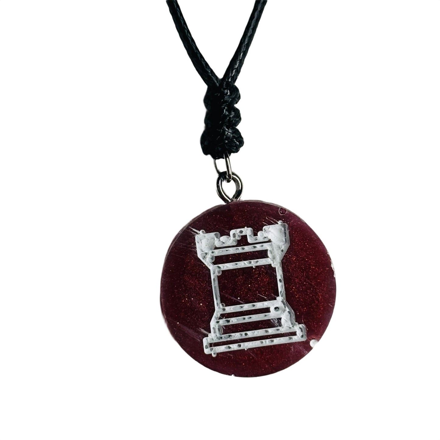 Burgundy Red Rook - Handmade Resin Chess Necklace