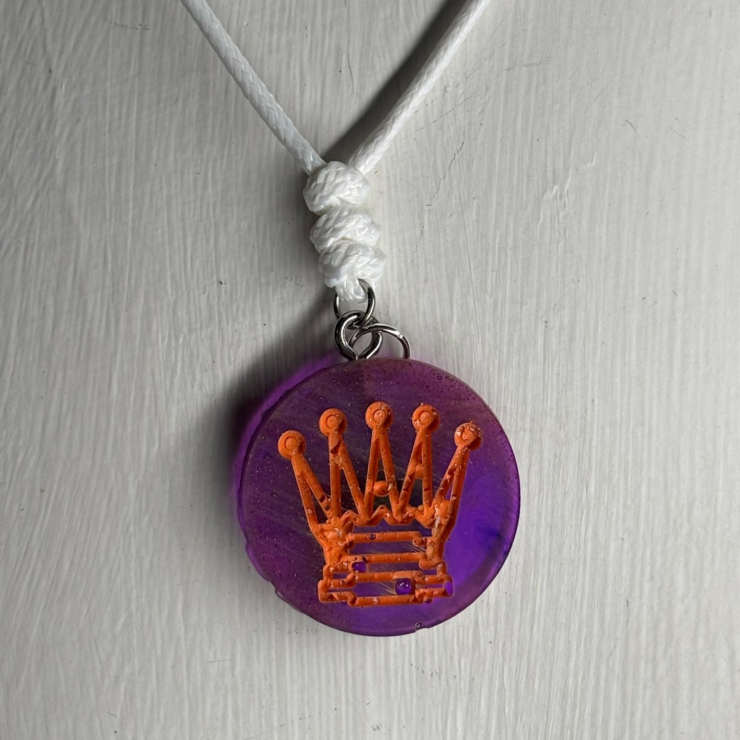 Purple & Orange Queen - Handmade Resin Chess Necklace