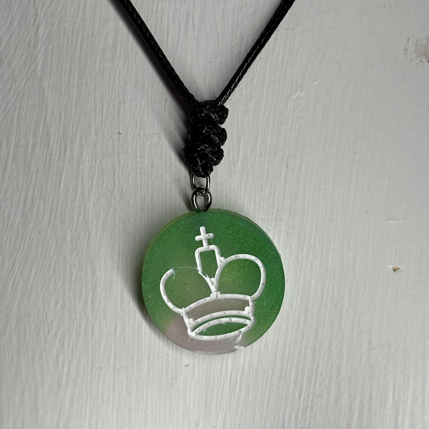 Tattered Green King - Handmade Resin Chess Necklace