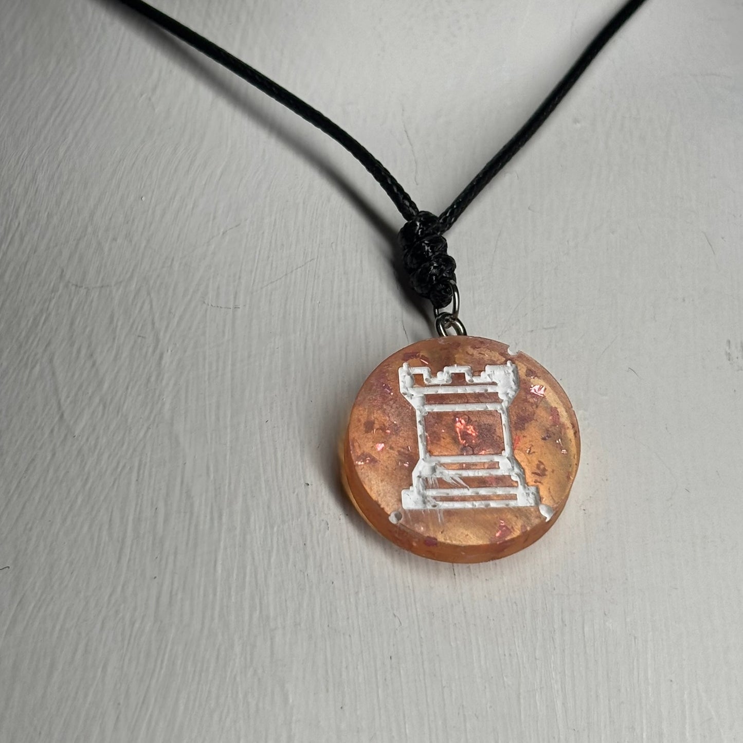 Fire Orange Rook - Handmade Resin Chess Necklace