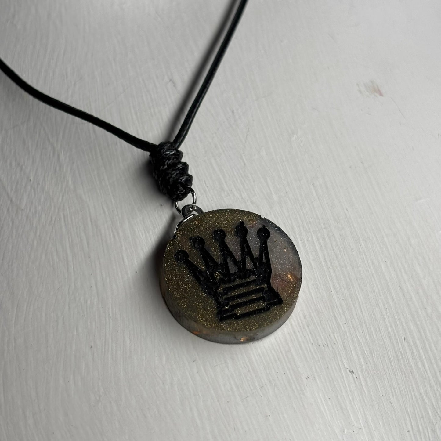 Dark Green Queen - Handmade Resin Chess Necklace