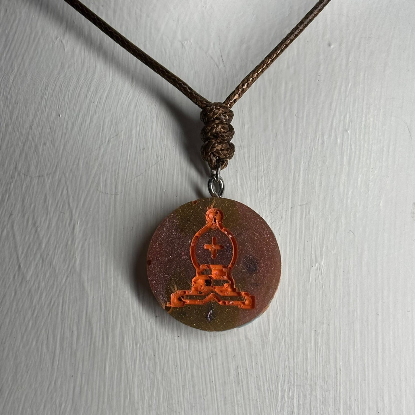 Vintage Brown Bishop - Handmade Resin Chess Necklace