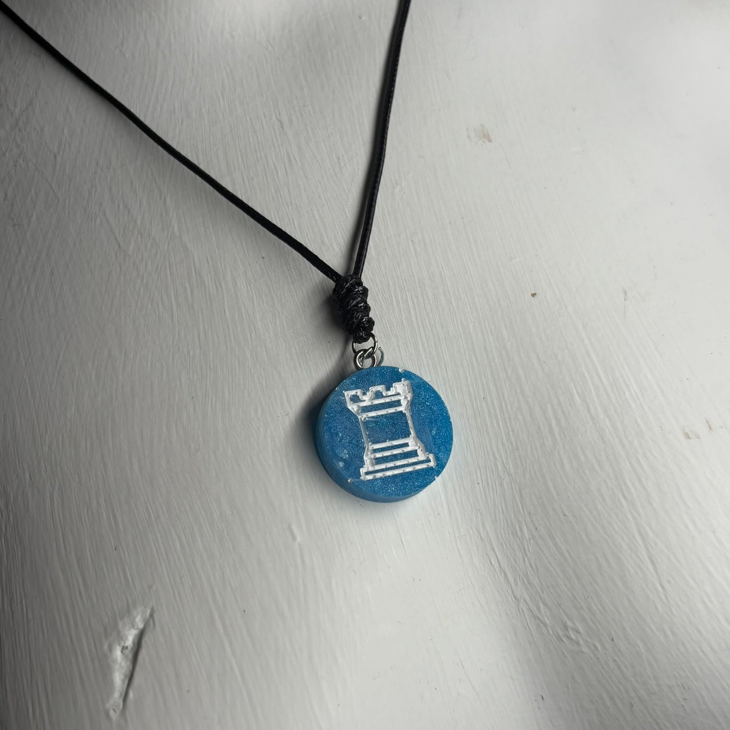 Ice Blue Rook - Handmade Resin Chess Necklace