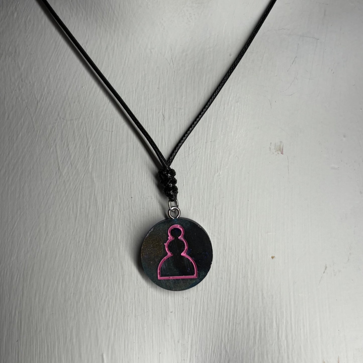 Pink Lining Pawn - Handmade Resin Chess Necklace