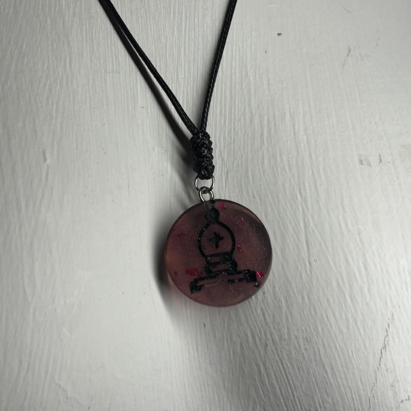 Translucent Burgundy Bishop - Handmade Resin Chess Necklace