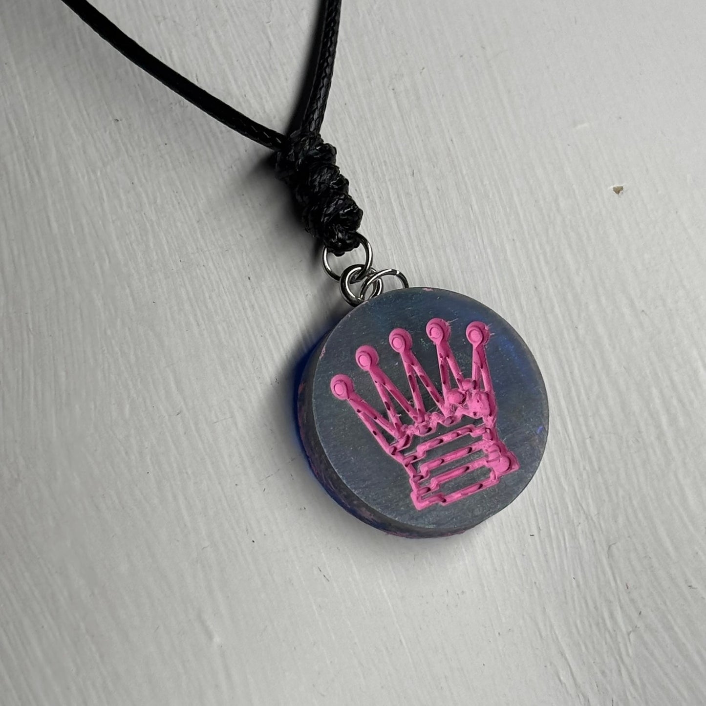 Pink Print Queen - Handmade Resin Chess Necklace