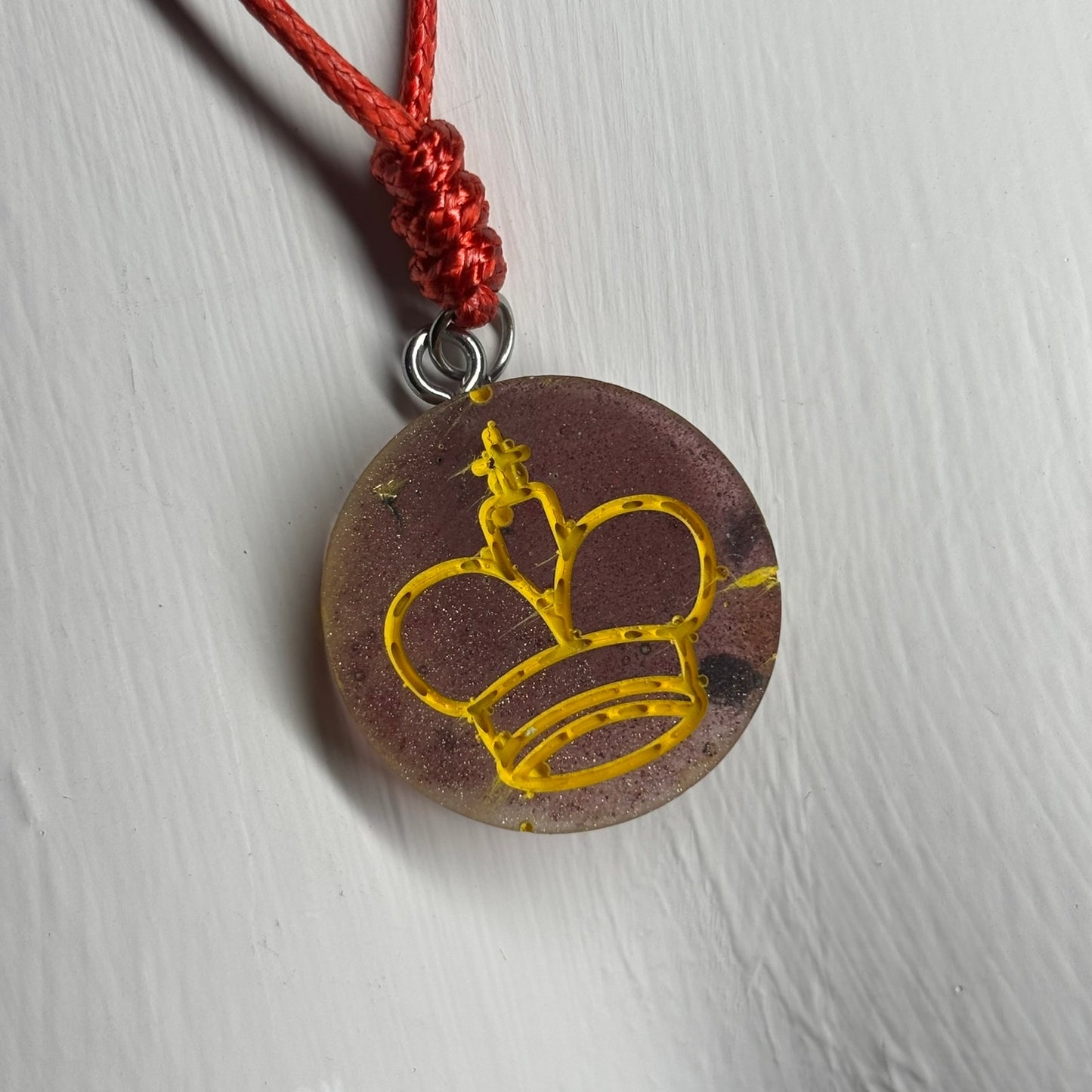 Rustic Yellow King - Handmade Resin Chess Necklace
