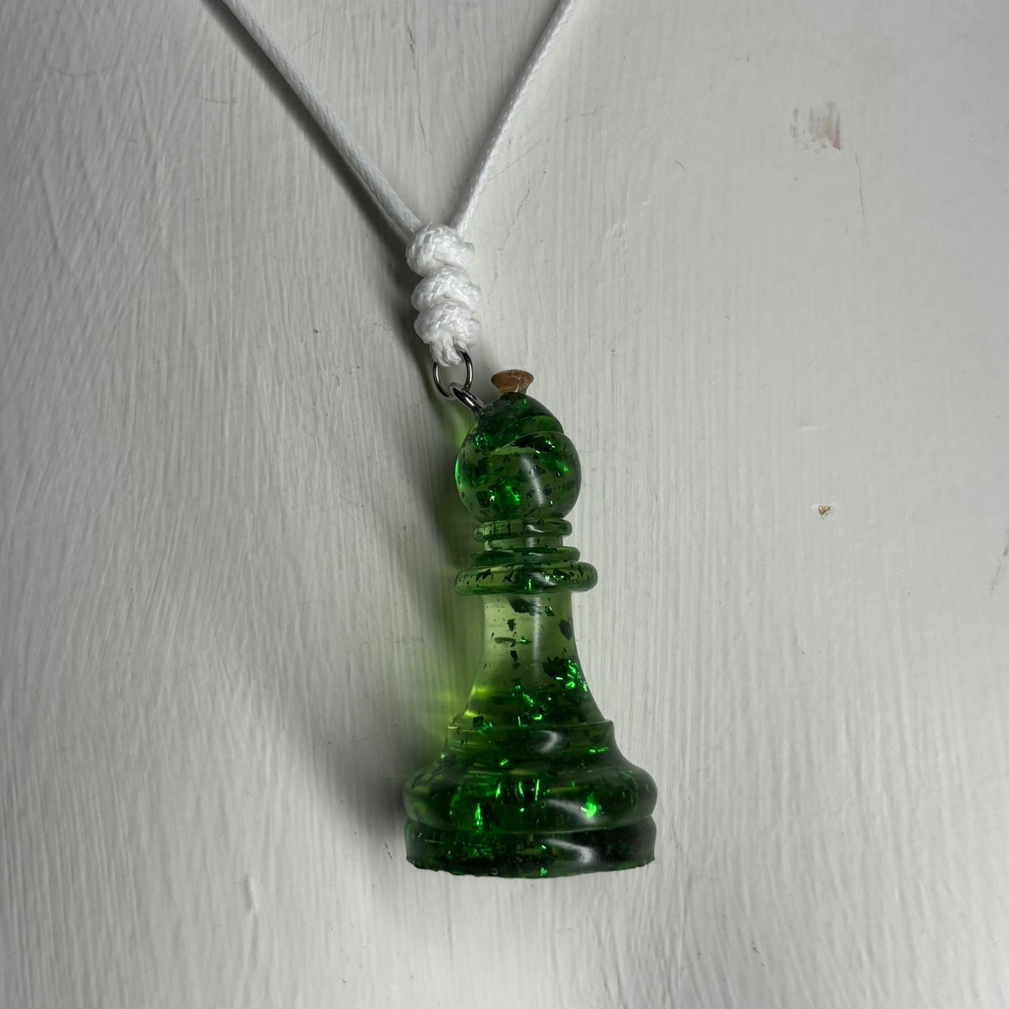 Green Crystal Bishop - Handmade Resin Chess Necklace