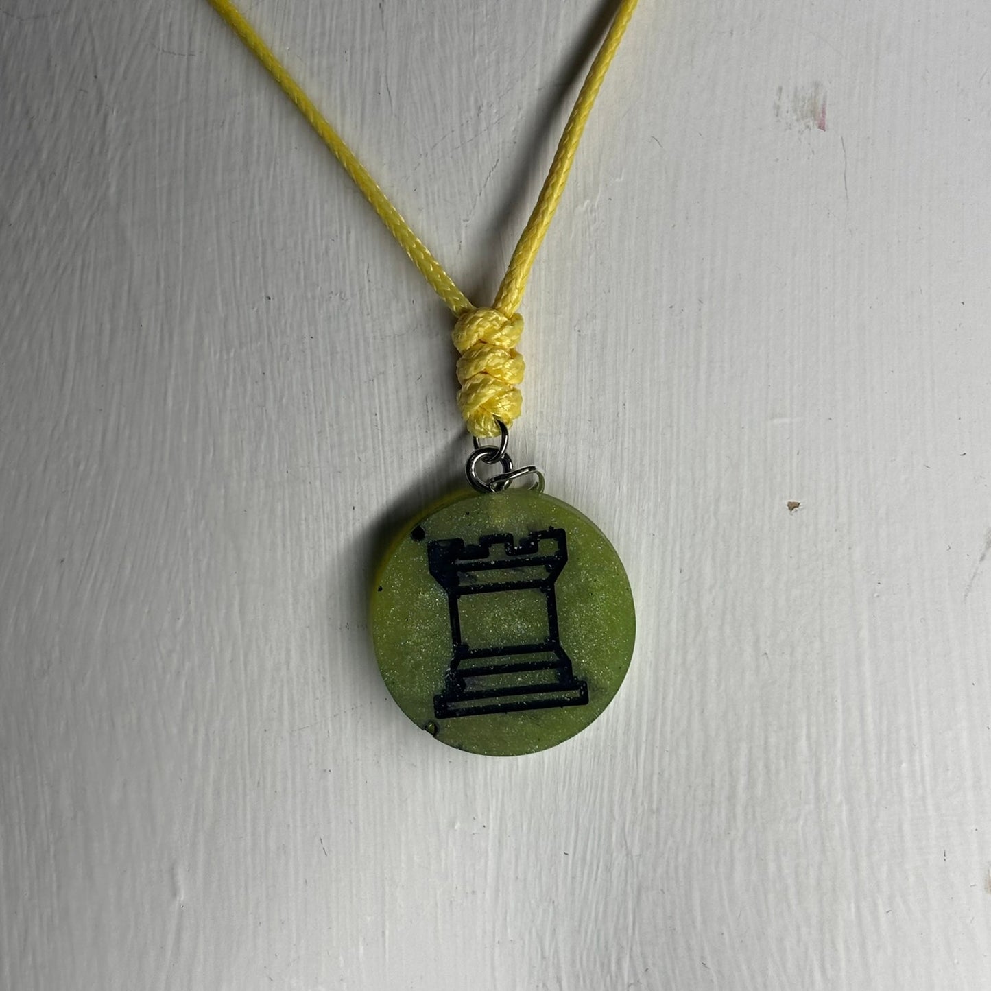Green Lemon Rook - Handmade Resin Chess Necklace