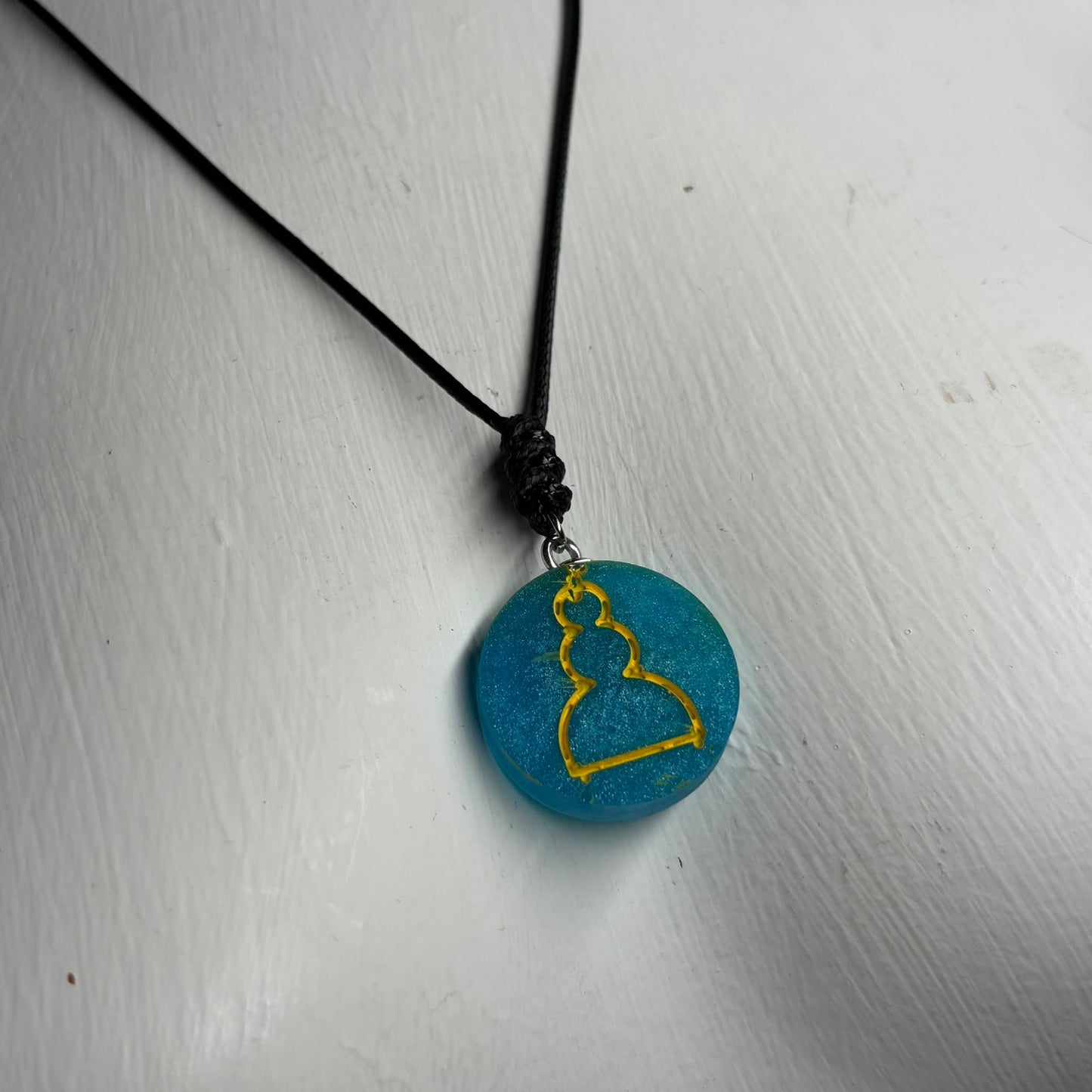 Aqua Blue Pawn - Handmade Resin Chess Necklace