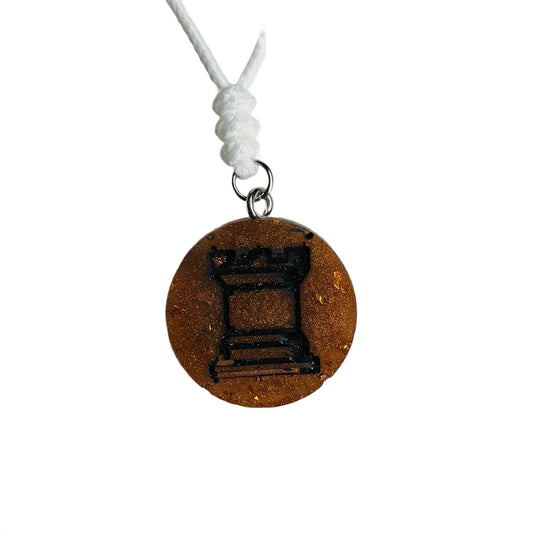 Burnt Brown Rook - Handmade Resin Chess Necklace