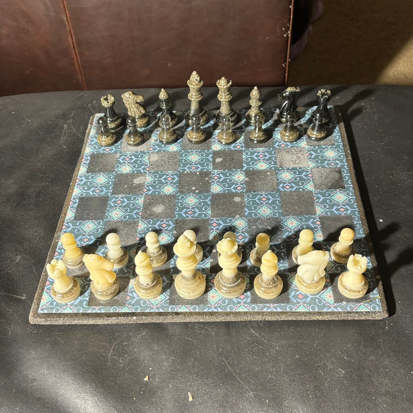 Vintage Aqua Pattern - Scrapbook Chess Set