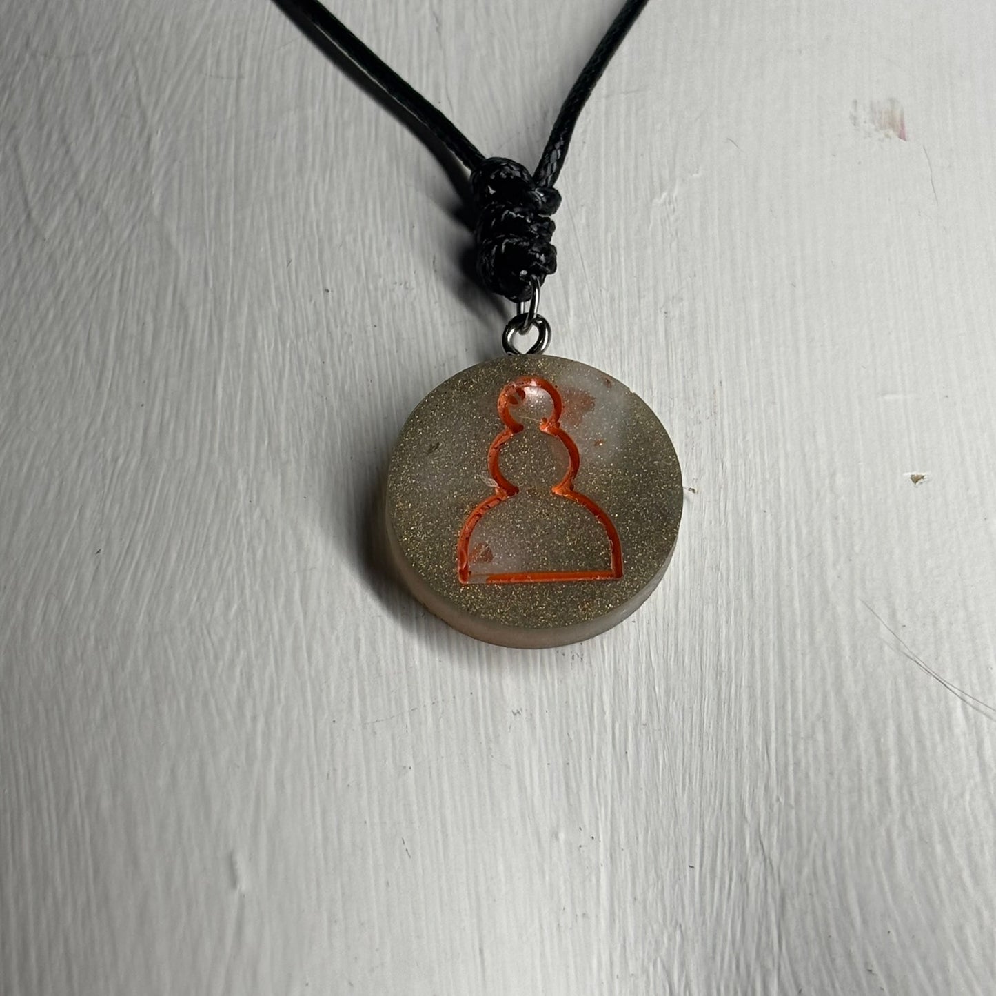 Rustic Orange Pawn - Handmade Resin Chess Necklace