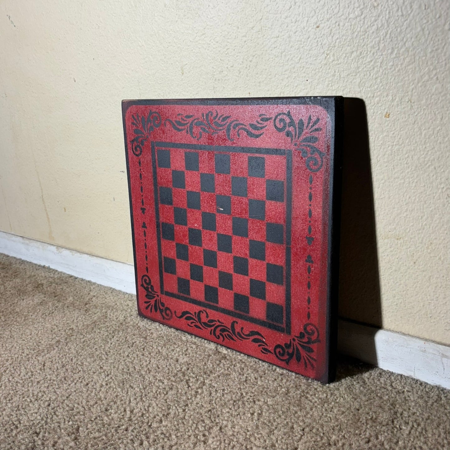 Red & Black - Painted Chess Board