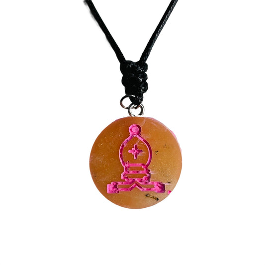 Pink Cream Bishop - Handmade Resin Chess Necklace