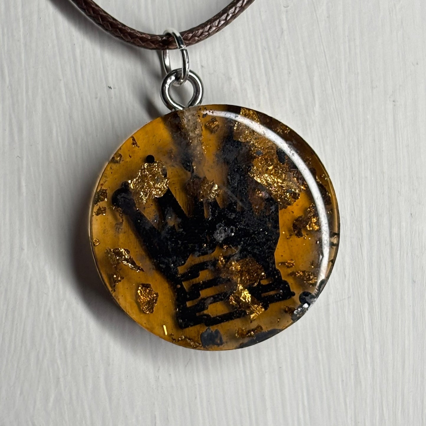 Dark Amber Queen - Handmade Resin Chess Necklace