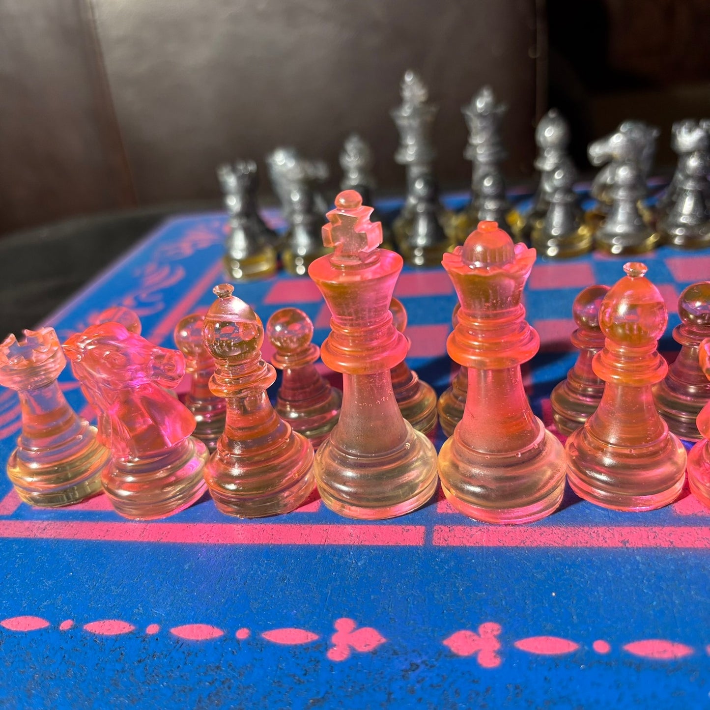 Fancy Pink & Blue - Painted Chess Set