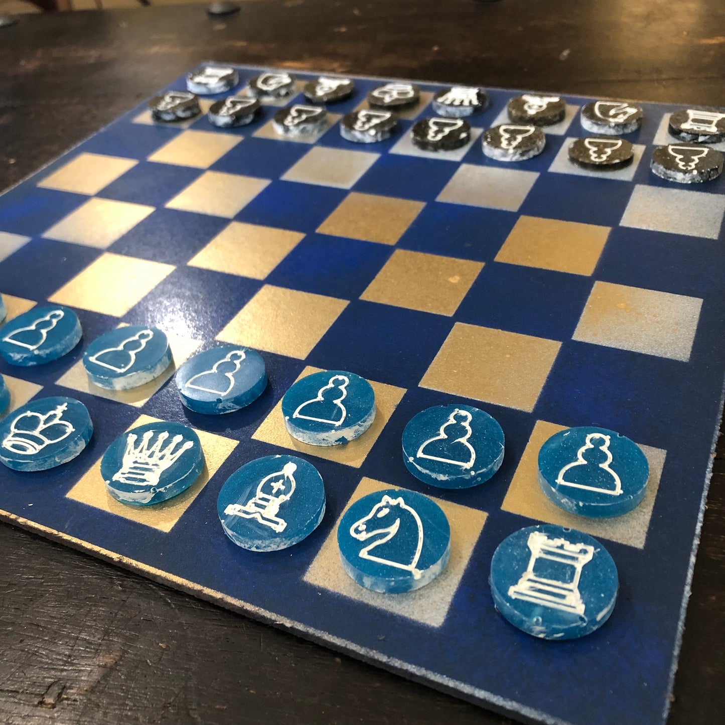 Golden Blue - Painted Chess Set