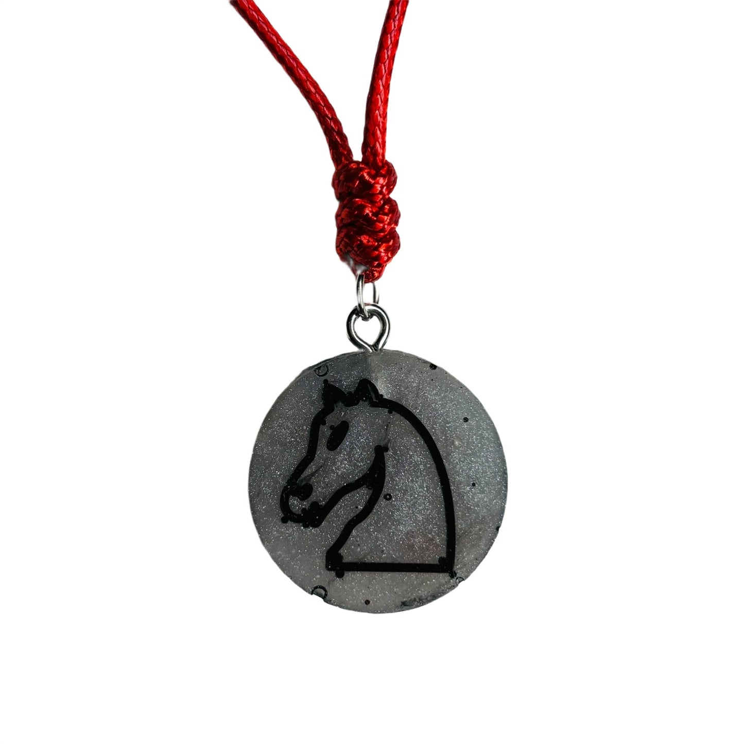 Silver Gray Knight - Handmade Resin Chess Necklace