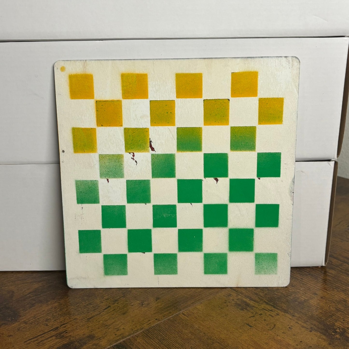Yellow & Green Mix - Painted Thin Wooden Chess Board