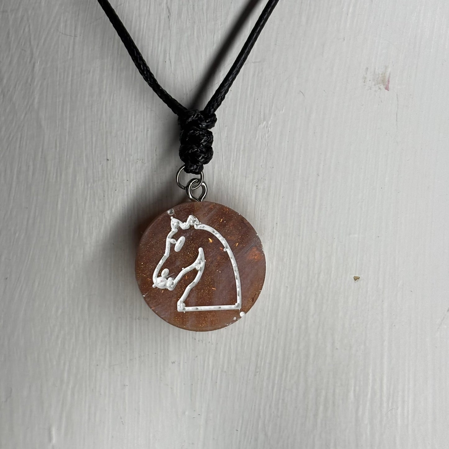 Vintage Bronze Knight - Handmade Resin Chess Necklace