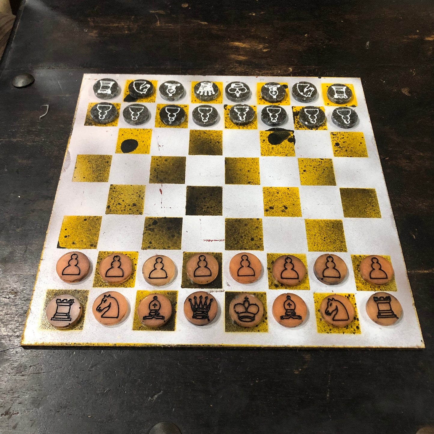 Yellow Space White - Painted Chess Set