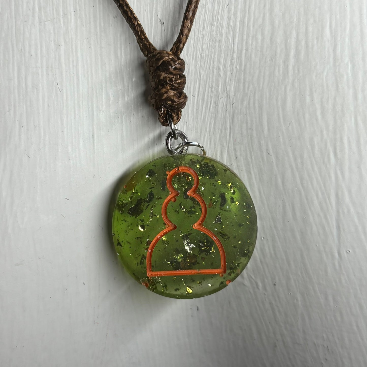 Green Crystal Pawn - Handmade Resin Chess Necklace