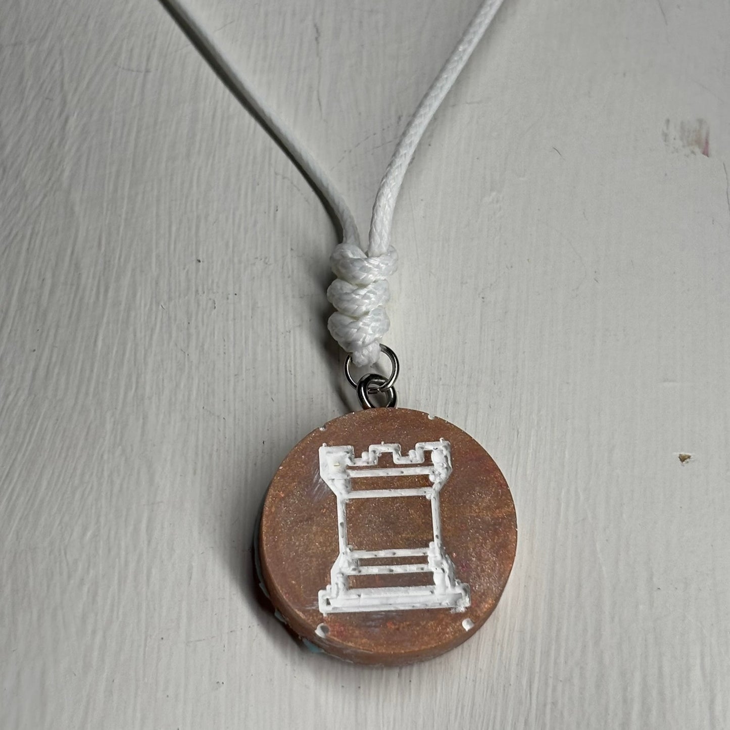 Cream Brown Rook - Handmade Resin Chess Necklace