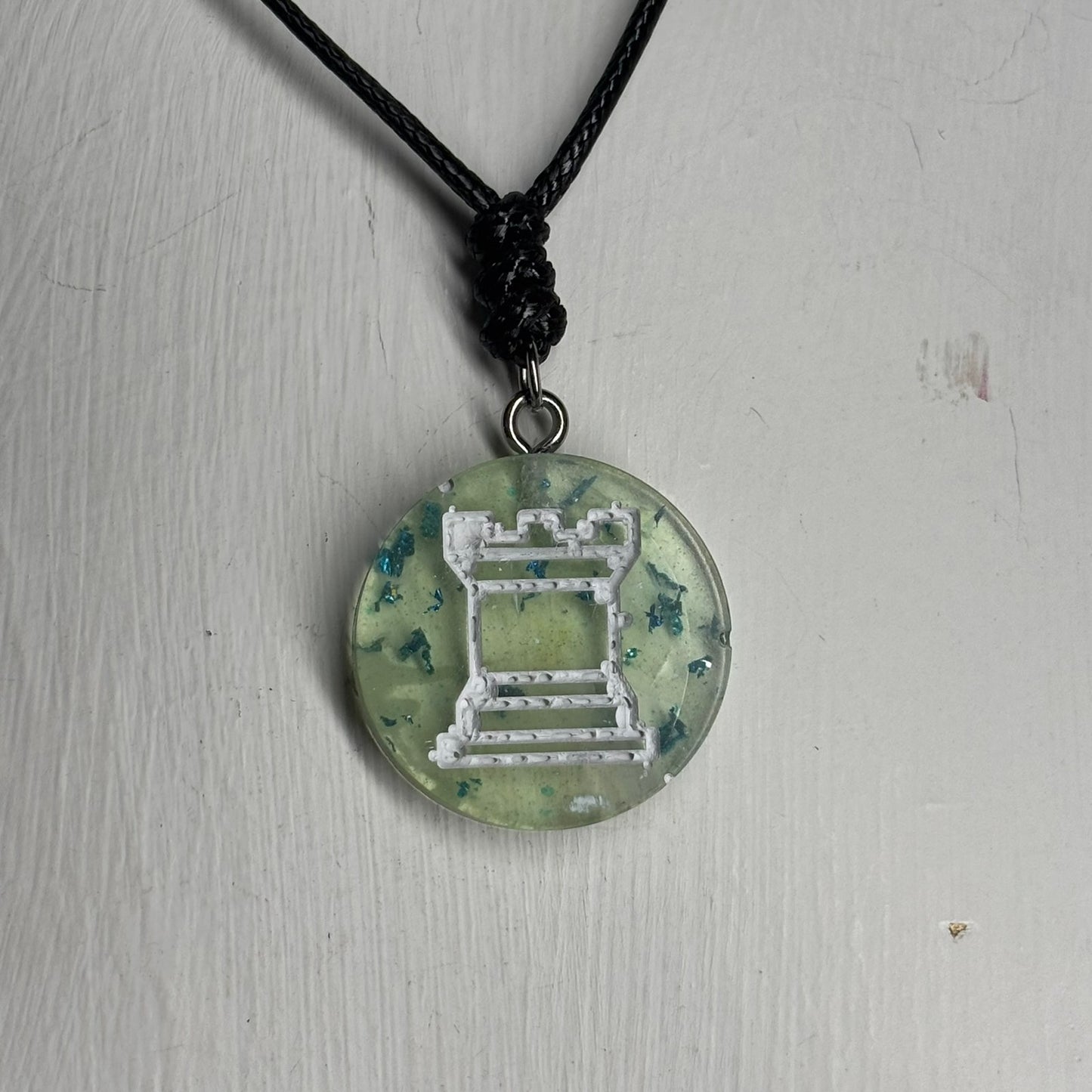 Light Lime Green Rook - Handmade Resin Chess Necklace