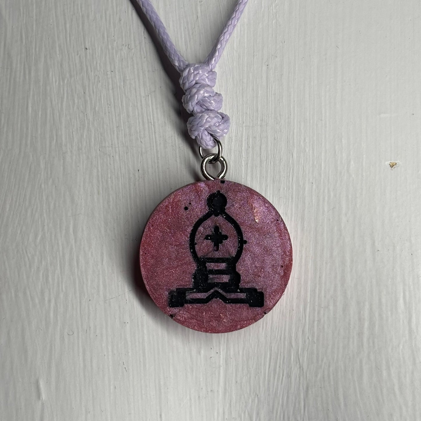 Purple/Pink Bishop - Handmade Resin Chess Necklace