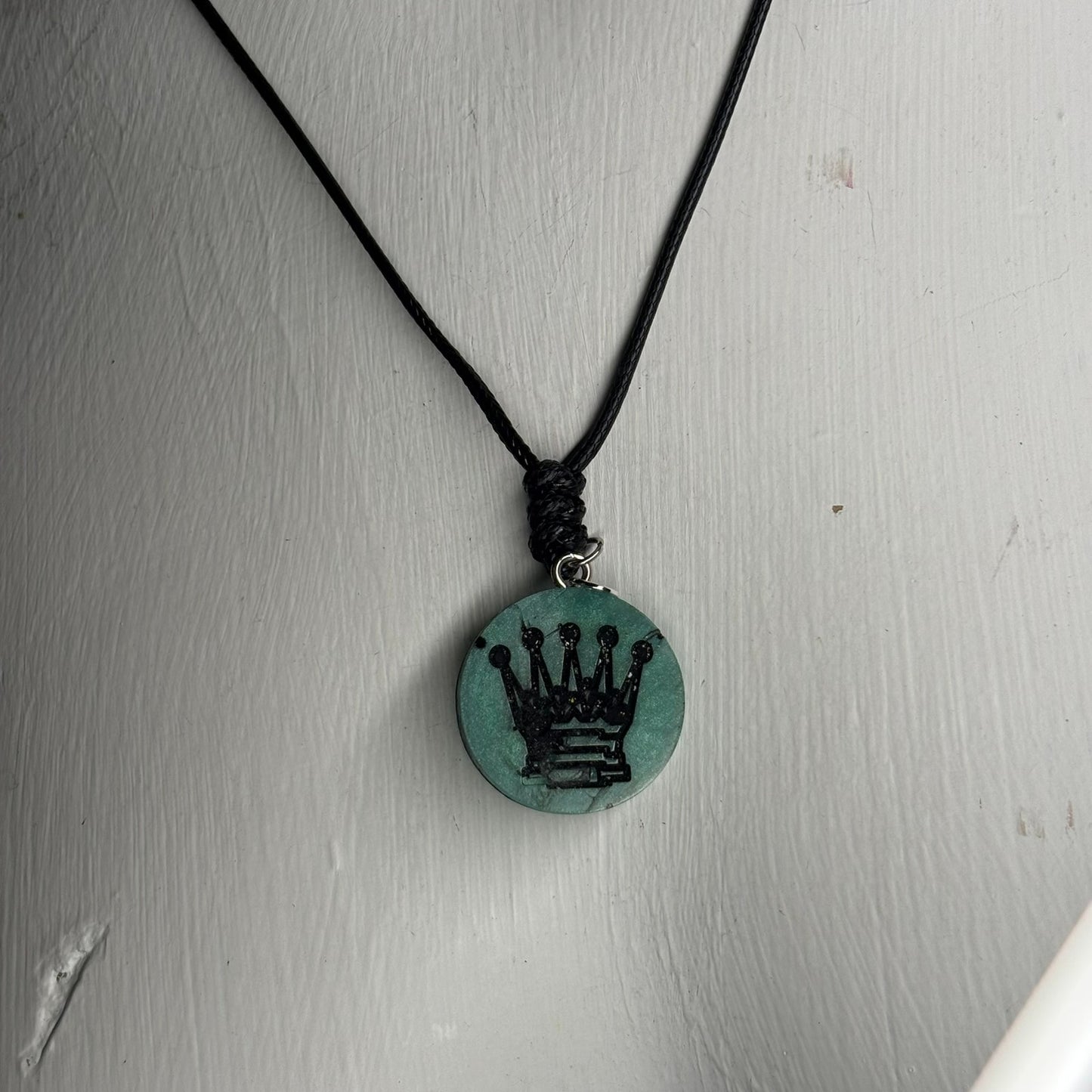 Dark Mint Green Queen - Handmade Resin Chess Necklace