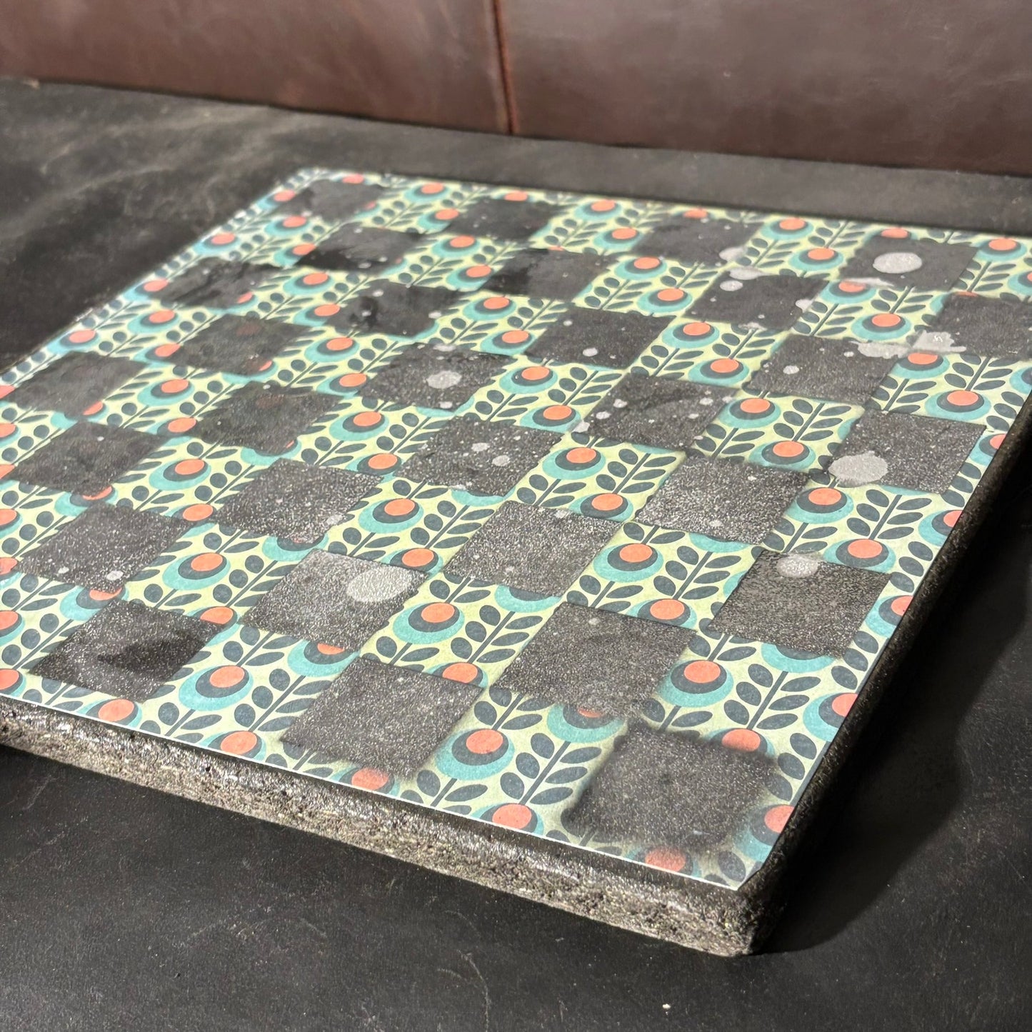 Vintage Peach Flowers - Scrapbook Chess Board